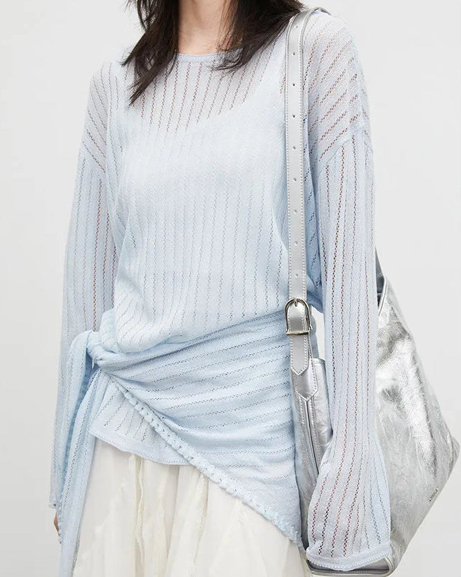 Hollow-Out Slant Shoulder Knit Top