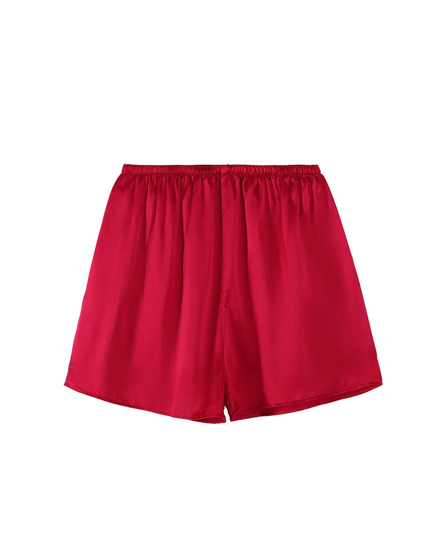 Mulberry Silk Satin Elastic-Waist Shorts