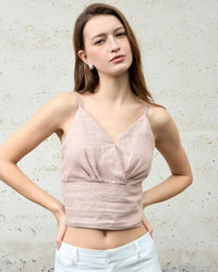 Linen V-Neck Spaghetti Strap Cropped Vest