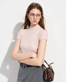 Semi-High Neck Short-Sleeve Knit Sweater
