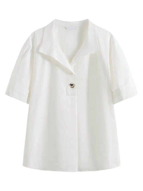 Collared Cotton Blend Short-Sleeved Shirt