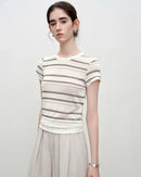 Striped Knit Slim Crew Neck Top