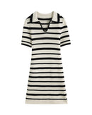 Short Striped Polo Collar Knit Dress