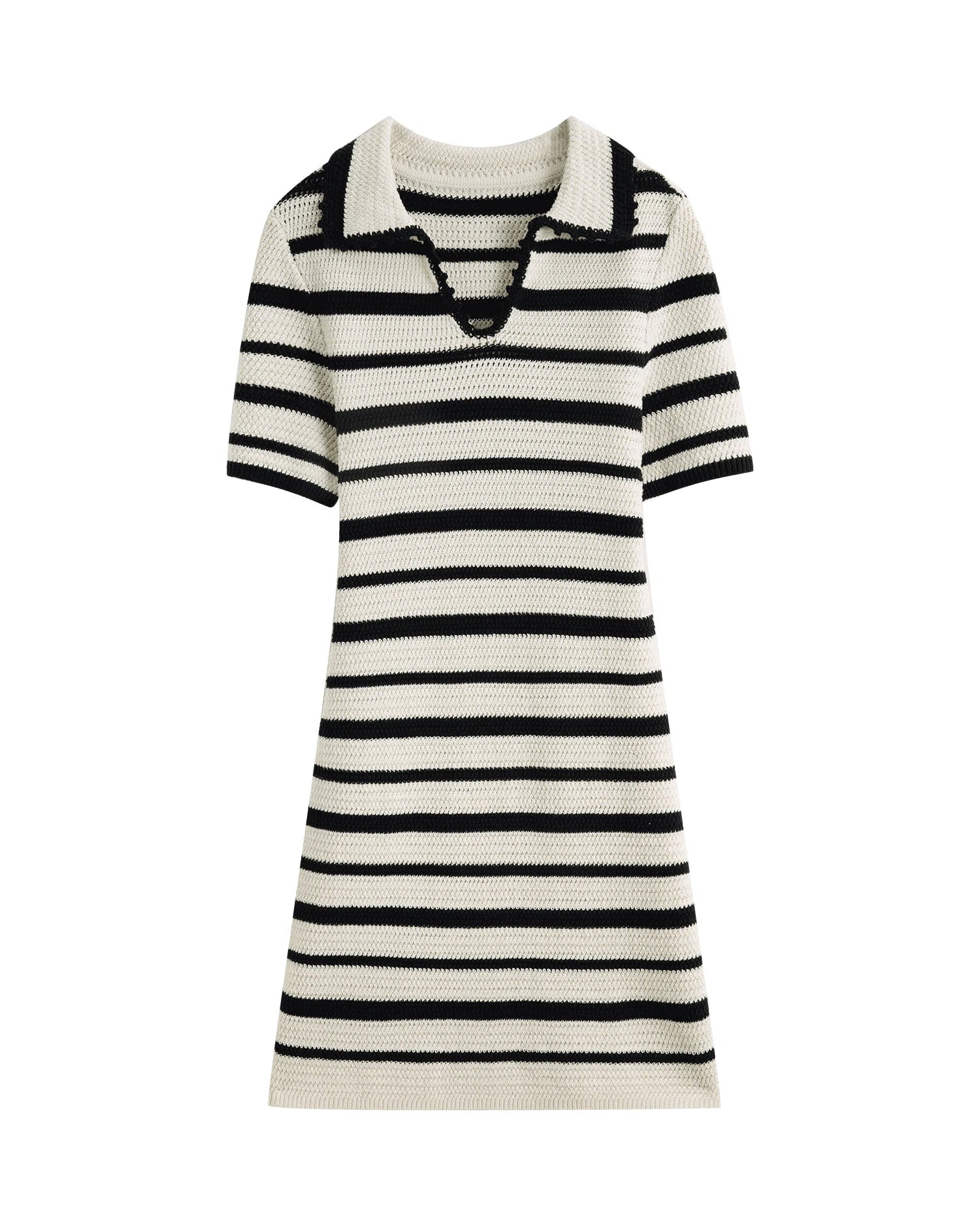 Short Striped Polo Collar Knit Dress