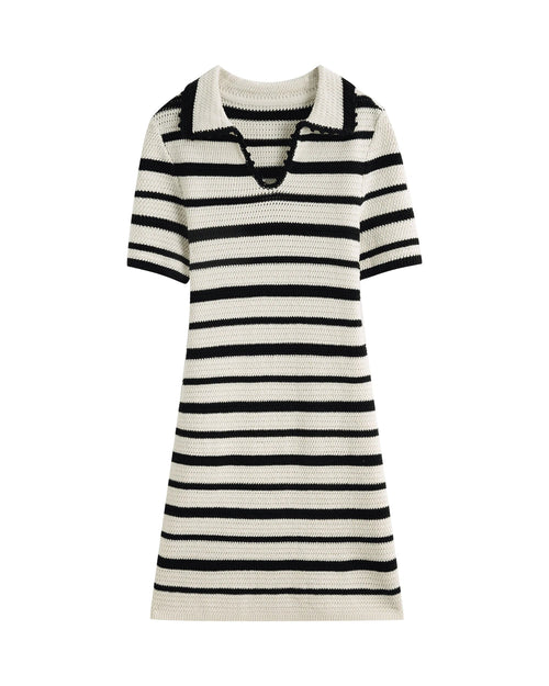 Short Striped Polo Collar Knit Dress