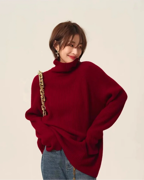 High-Neck Cashmere Loose Retro Sweater
