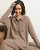 Cashmere Knitted Turn-down Collar Shirt