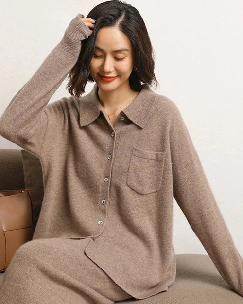 Cashmere Knitted Turn-down Collar Shirt