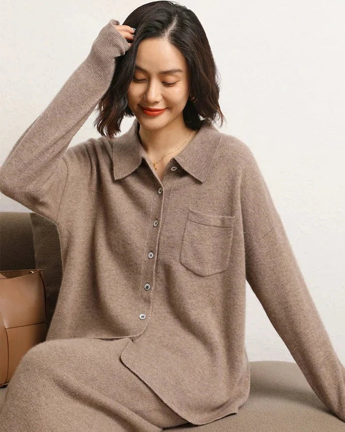 Cashmere Knitted Turn-down Collar Shirt