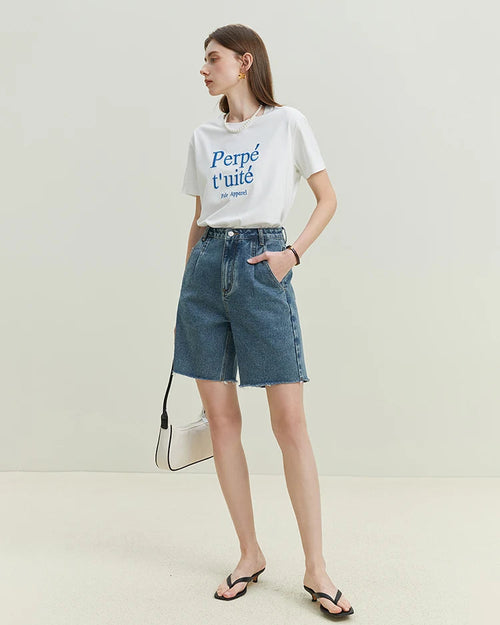 Letter Embroidered All-Match T-Shirt