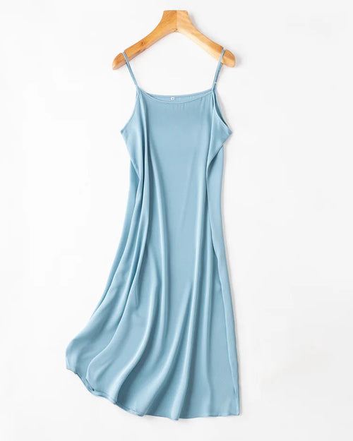 Silk-Spandex Spaghetti Strap A-Line Knee Dress