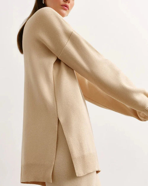 Half Turtleneck Sweater & Wide Leg Pants Knitted Set