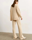 Half Turtleneck Sweater & Wide Leg Pants Knitted Set
