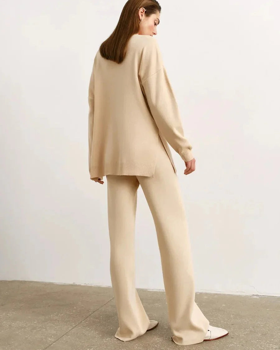 Half Turtleneck Sweater & Wide Leg Pants Knitted Set