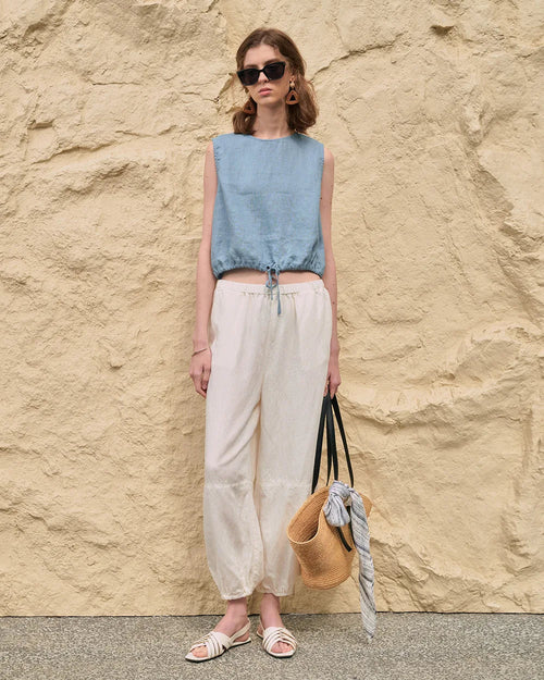 Linen Sleeveless O-Neck Casual Top