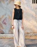 Linen Drawstring Crew Neck Cropped Vest