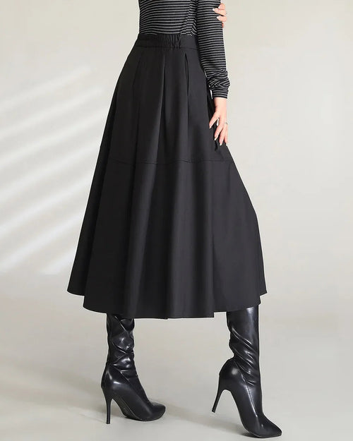 Casual High-Waisted Belted Pocket A-Line Slit Skirt