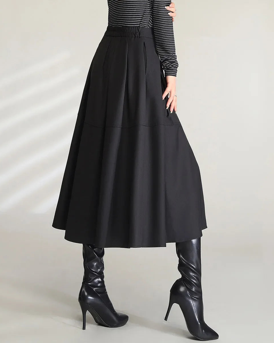 Casual High-Waisted Belted Pocket A-Line Slit Skirt