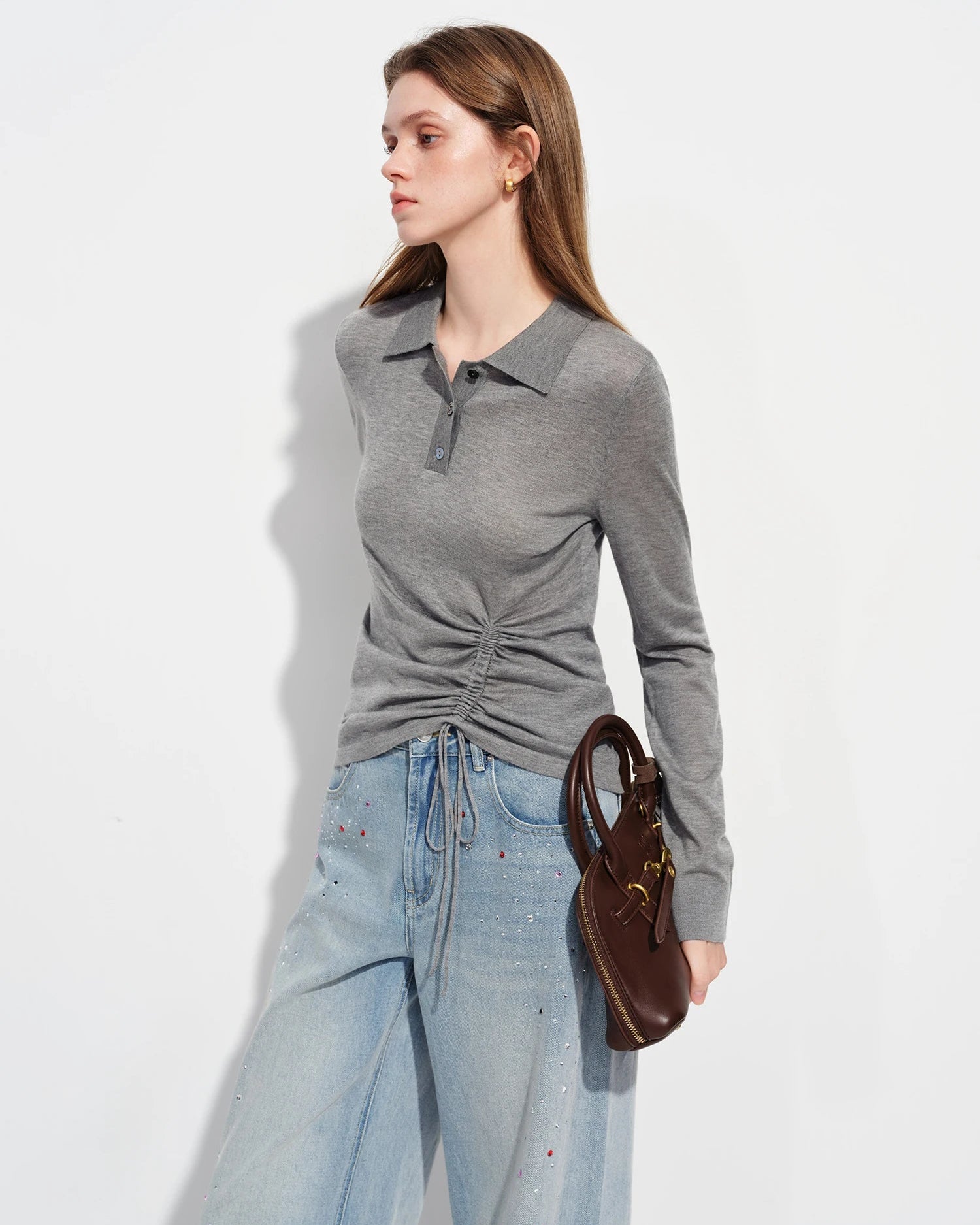 Polo Collar Knit Pullover Top