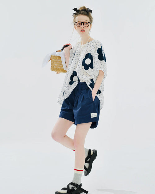 High-Waisted Washed Cotton Shorts