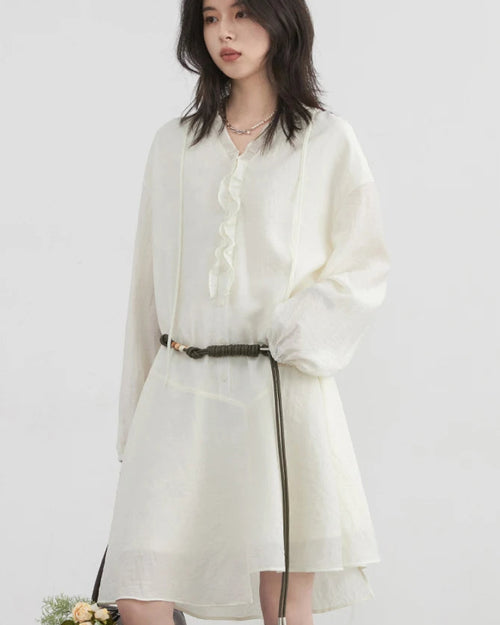 Ruffled V-Neck A-Line Midi Dress