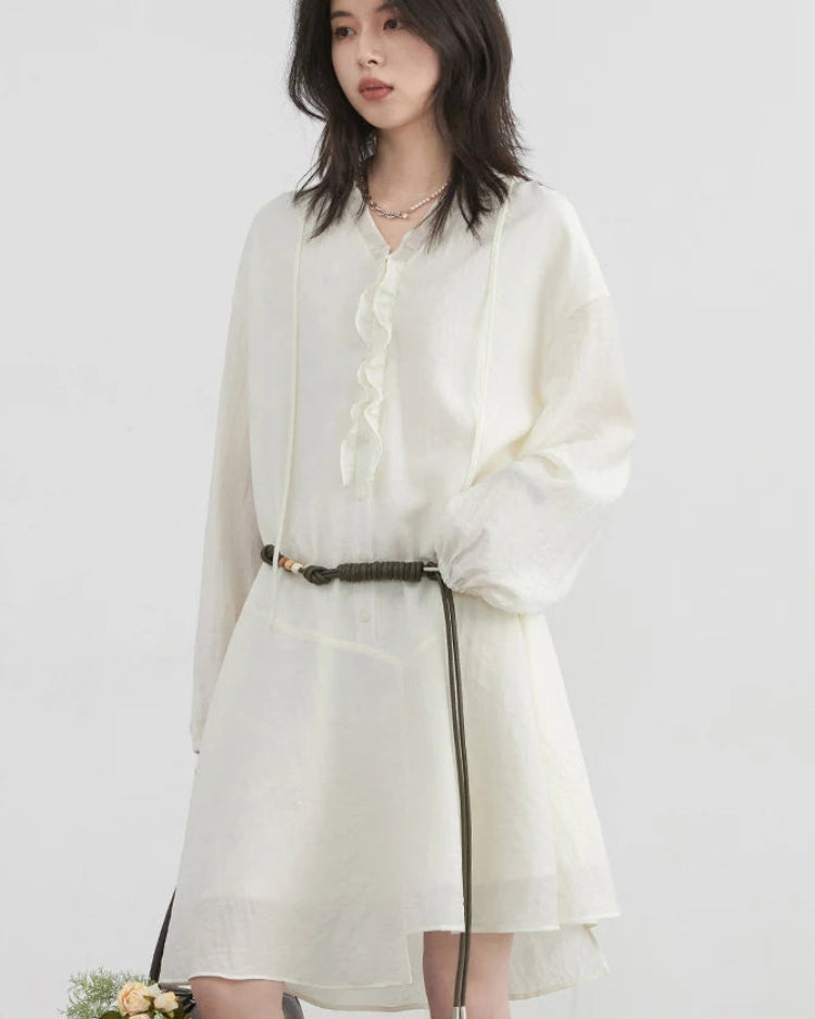 Ruffled V-Neck A-Line Midi Dress