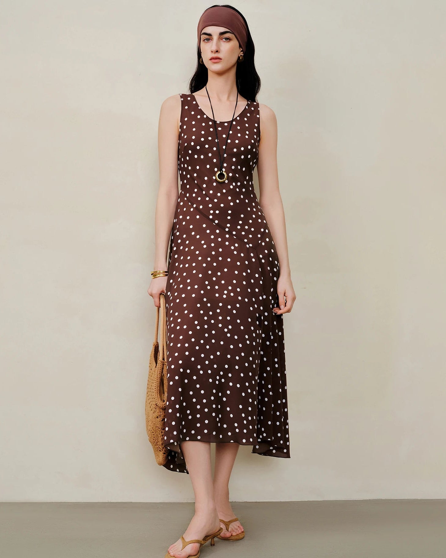 Polka Dot Chiffon Bias-Cut Dress