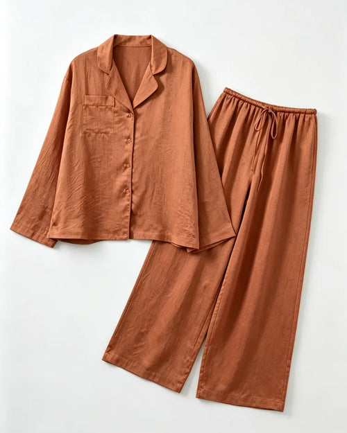 Oversized-Shirt Elastic-Waist Trouser Set