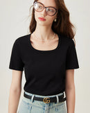 Soft Stretchy Square-Neck Knit T-Shirt