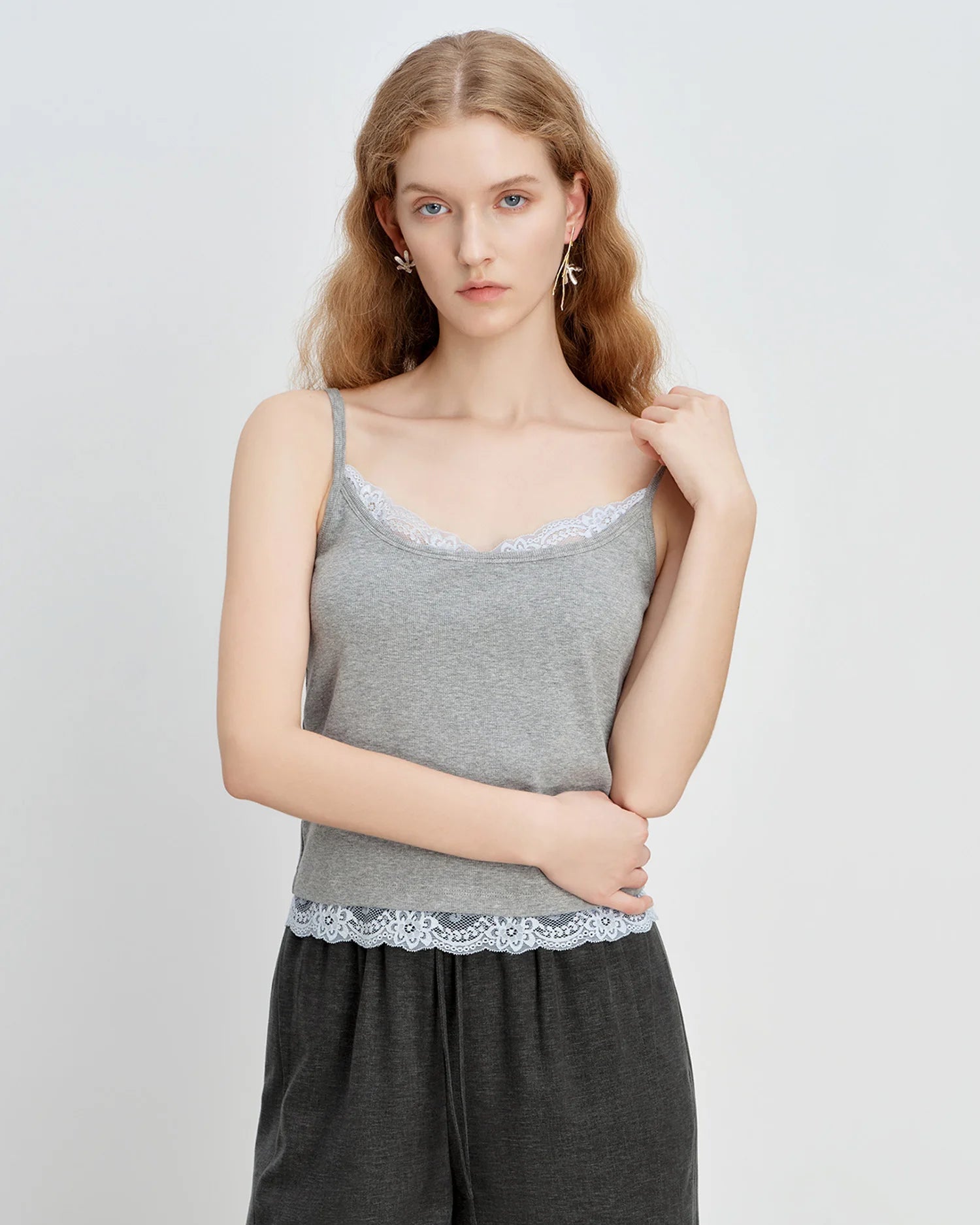Ribbed Lace Trim Camisole