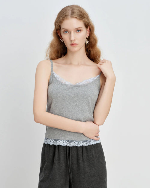 Ribbed Lace Trim Camisole