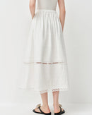 Cotton Lace-Trimmed A-Line Midi Skirt