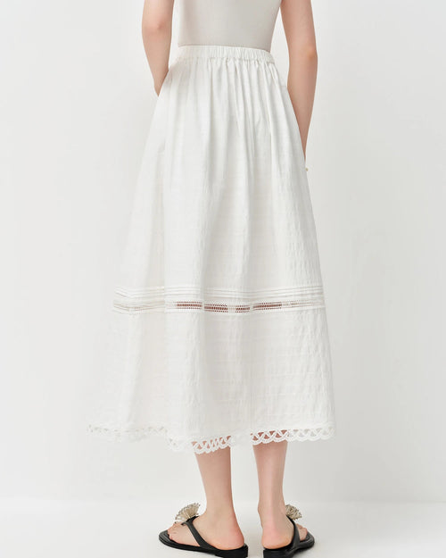 Cotton Lace-Trimmed A-Line Midi Skirt