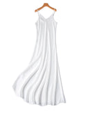Mulberry Silk Spaghetti Strap V-Neck Fit-and-Flare Maxi Dress