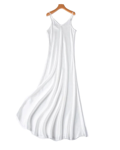 Mulberry Silk Spaghetti Strap V-Neck Fit-and-Flare Maxi Dress