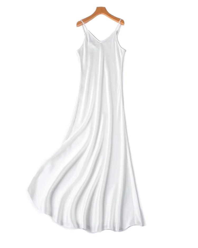 Mulberry Silk Spaghetti Strap V-Neck Fit-and-Flare Maxi Dress