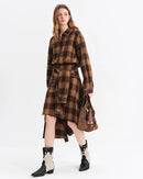 Brushed Plaid Asymmetric Hem Shirt Dress