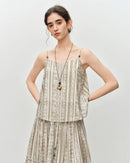Women's apricot printed sleeveless vest, featuring a breathable viscose-lyocell blend and paisley print for effortless bohemian resort charm or beach mornings.