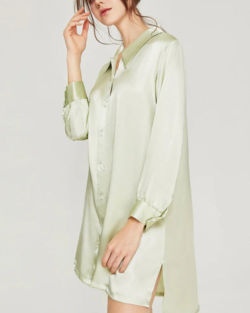 Mulberry Silk Turn-Down Collar Long Sleeve Shirt