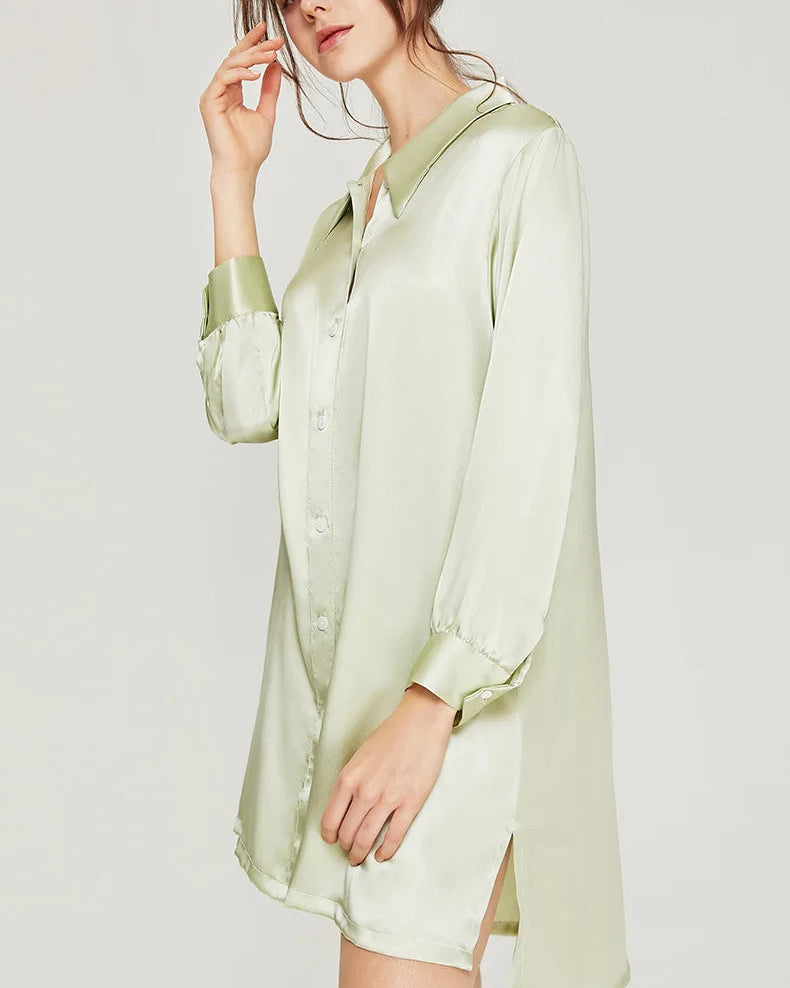 Mulberry Silk Turn-Down Collar Long Sleeve Shirt