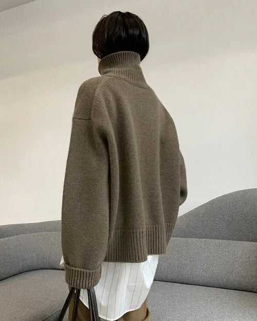 Loose High Neck Wool Pullover Sweater