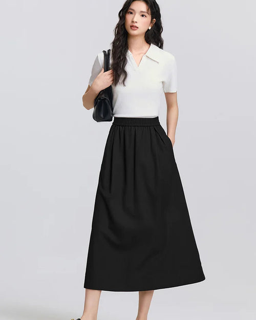 Relaxed Cotton Tencel A-Line Skirt