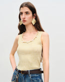 Lightweight polyester-nylon-linen blend slim-fit A-line sleeveless knitted vest with a round neckline, perfect for polished office wear or autumn.
