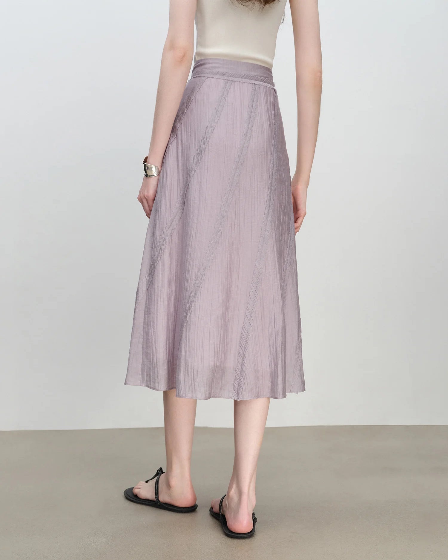 Natural Waist Bias-Cut Midi Skirt