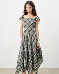 Square Neck Plaid A-Line Dress
