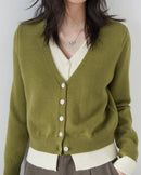 Contrast Trim V-Neck Knit Cardigan