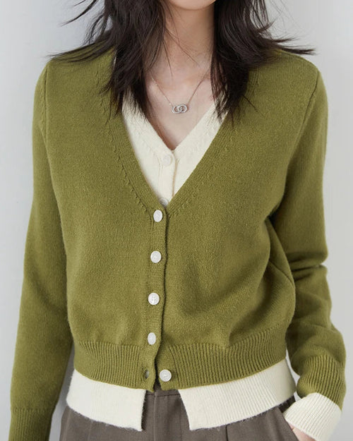 Contrast Trim V-Neck Knit Cardigan