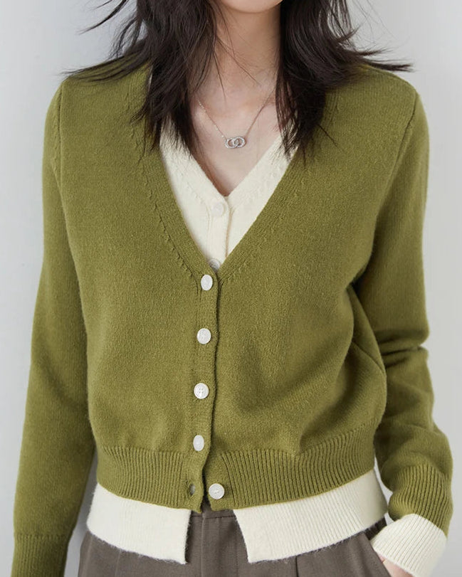 Contrast Trim V-Neck Knit Cardigan