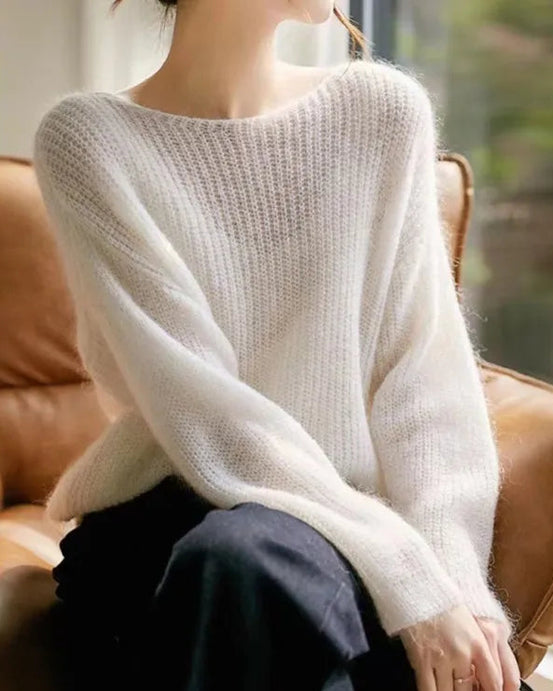 Boat-Neck Drop-Shoulder Knit Pullover