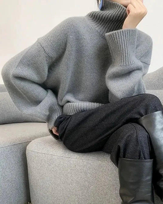 Loose High Neck Wool Pullover Sweater